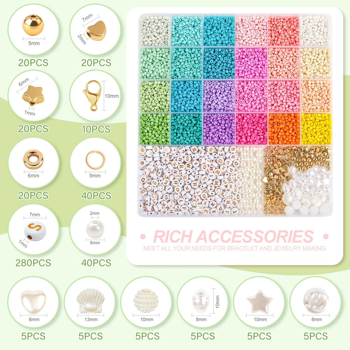 3mm Glass Seed Beads for Bracelet Jewelry Making 24 Colors Bracelet Making Kit for Girls Adults DIY Friendship Bracelets Kits with Letter Beads TEXGIZRLY