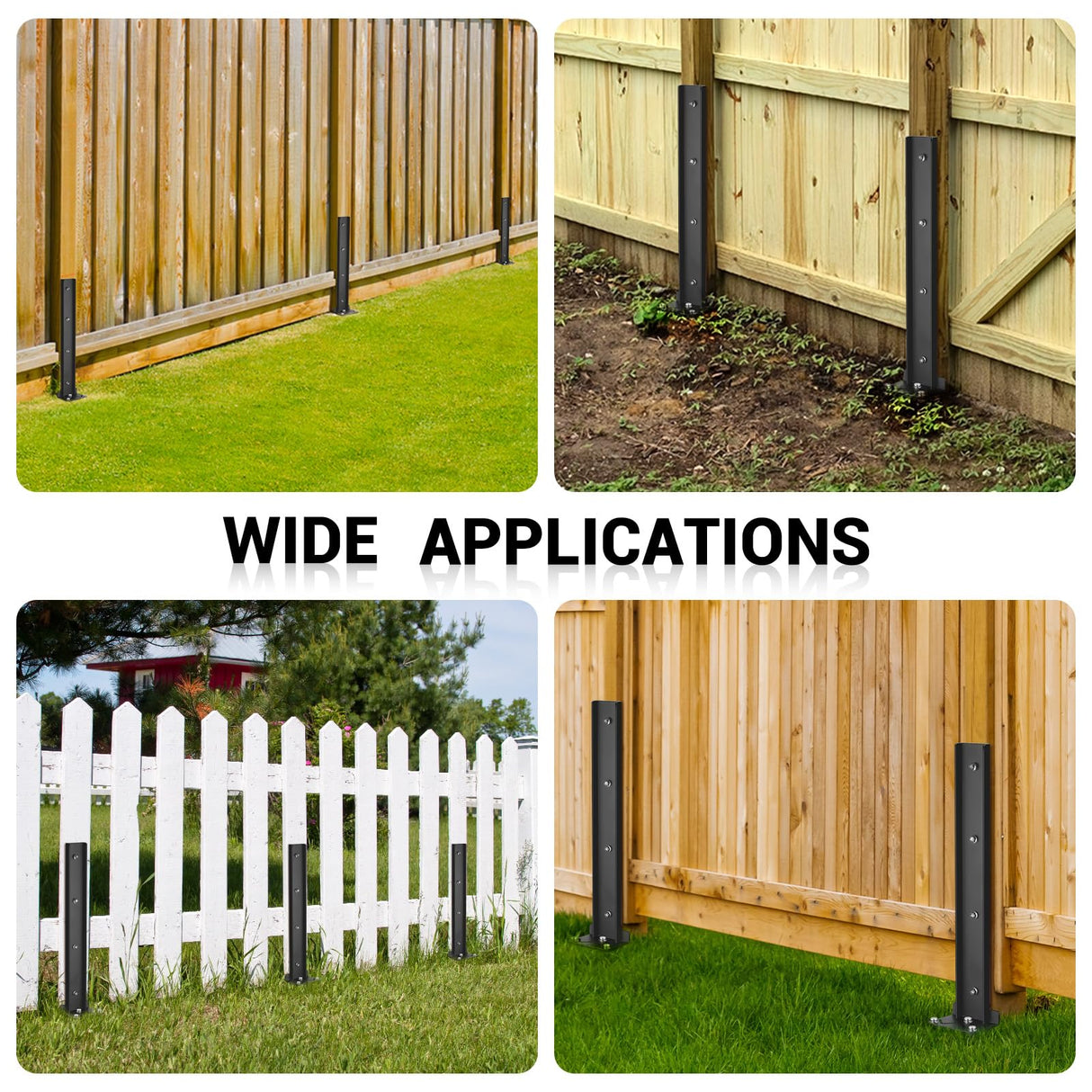 2 Pack Fence Post Anchor Kit, Heavy Duty Steel Fence Post Repair Stakes, Fence Post Anchor Ground Spike for Repairing Tilted Broken Wooden Fence ZZM