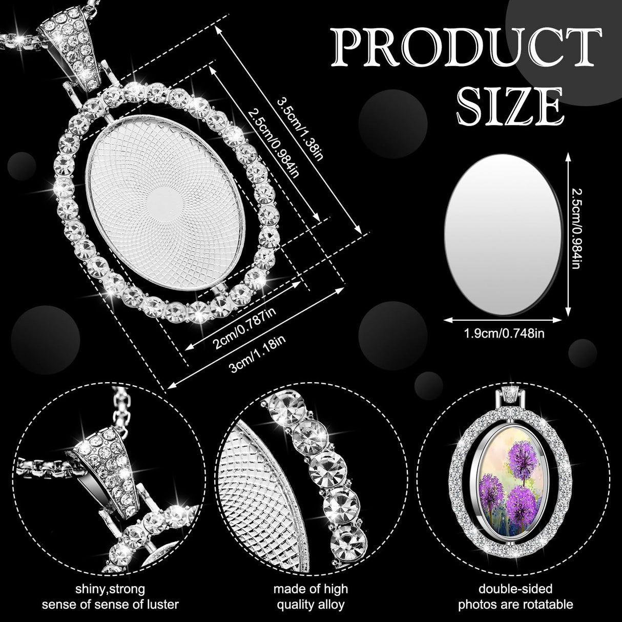 Junkin 24 Pcs Sublimation Rhinestone Trays Pendant Set, Including 6 Double Sided Blank Rhinestone Bezel Trays, 6 Pcs Thick Chains with 12 Sublimation Discs for Making (Multiple Style) Junkin