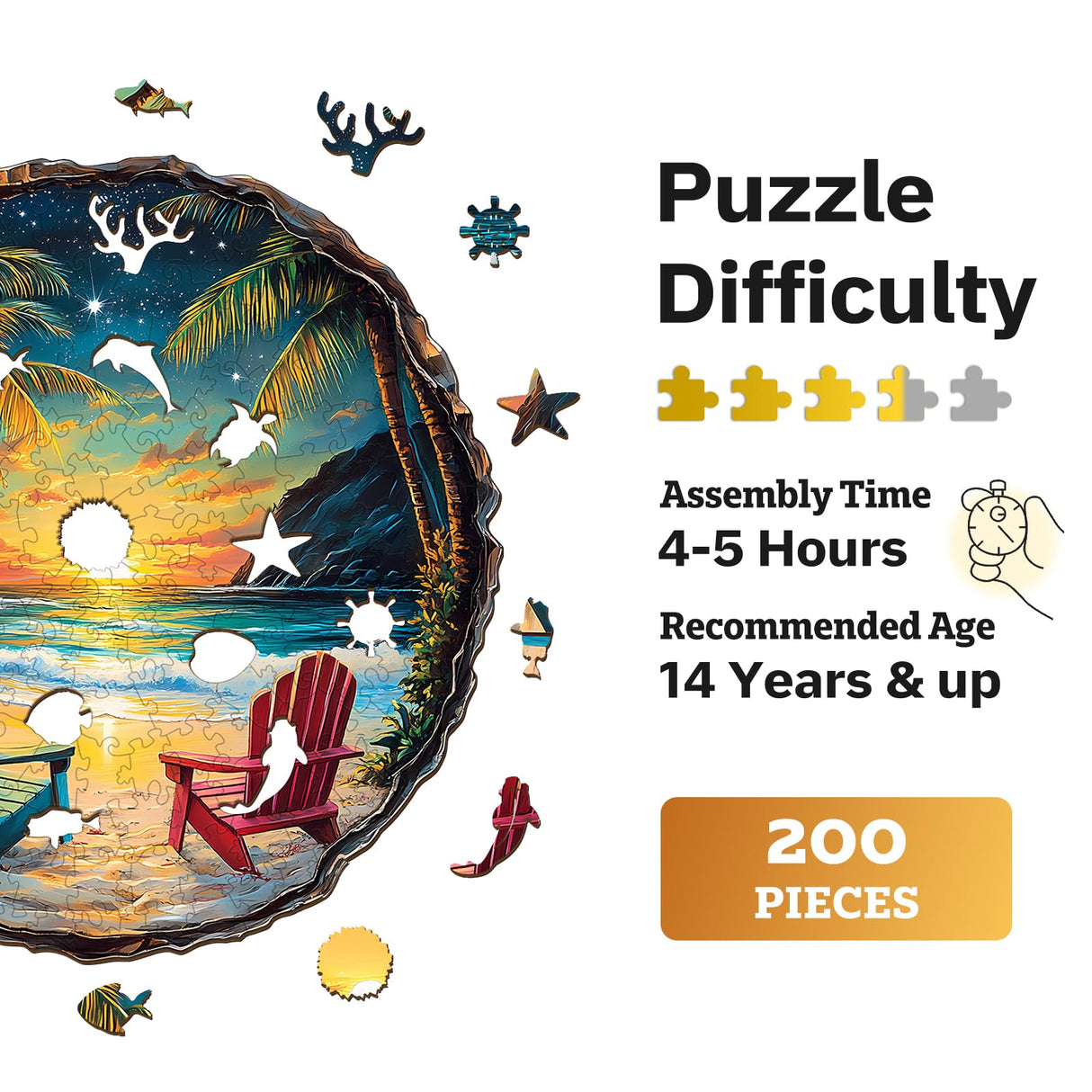 Jigfoxy Wooden Puzzle for Adults,Sunset Beach Wooden Jigsaw Puzzles for Adults, Unique Animal Shape Wood Cut Puzzles for Family Friend Puzzle Lovers(M-11.4 * 11.3in-200pcs) Jigfoxy