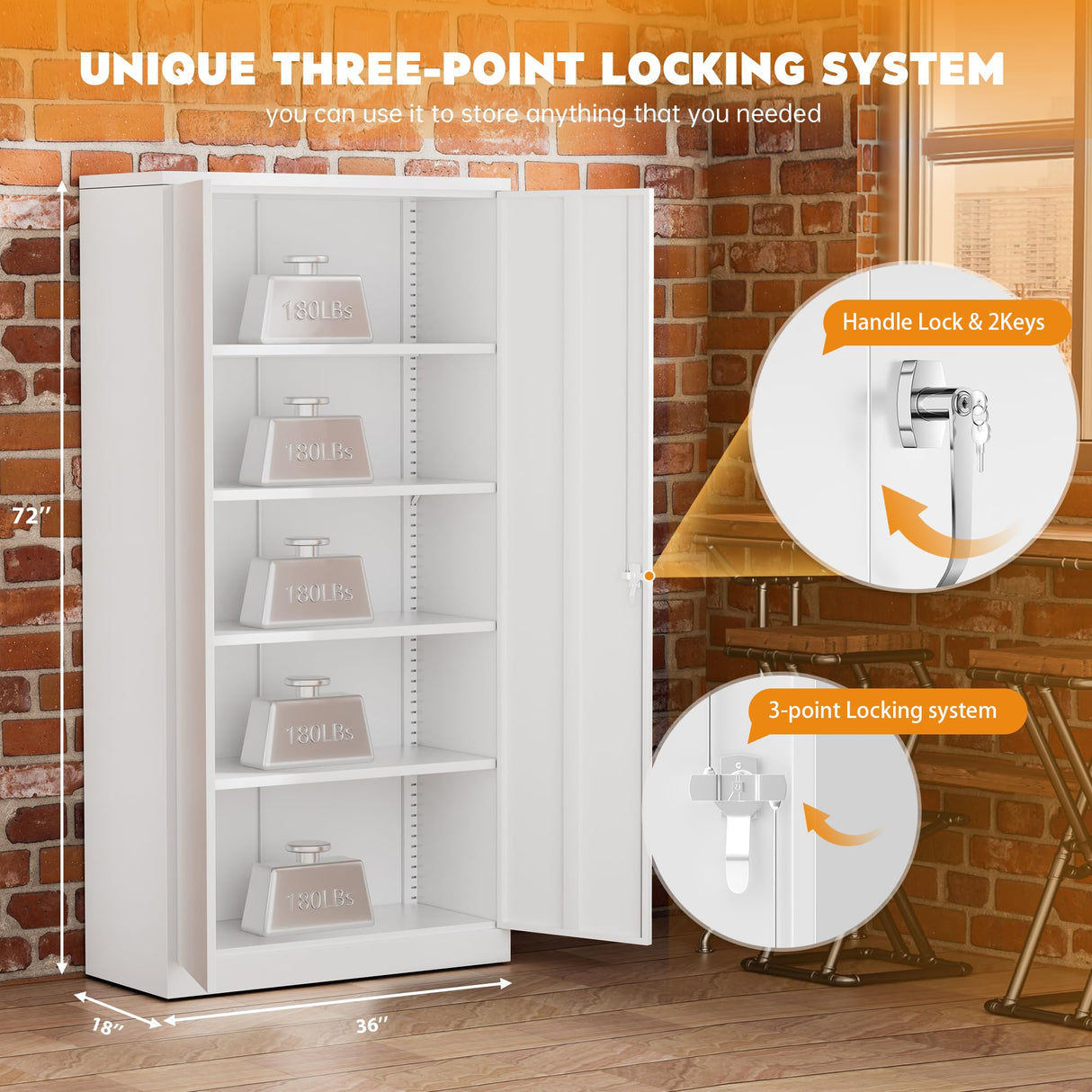Greenvelly Metal Garage Storage Cabinet,72" H Steel Lockable Storage Cabinet with 2 Doors and 4 Adjustable Shelves,Tall Metal Cabinet Locking File Cabinet for Office,Home, Garage, Gym, School Greenvelly