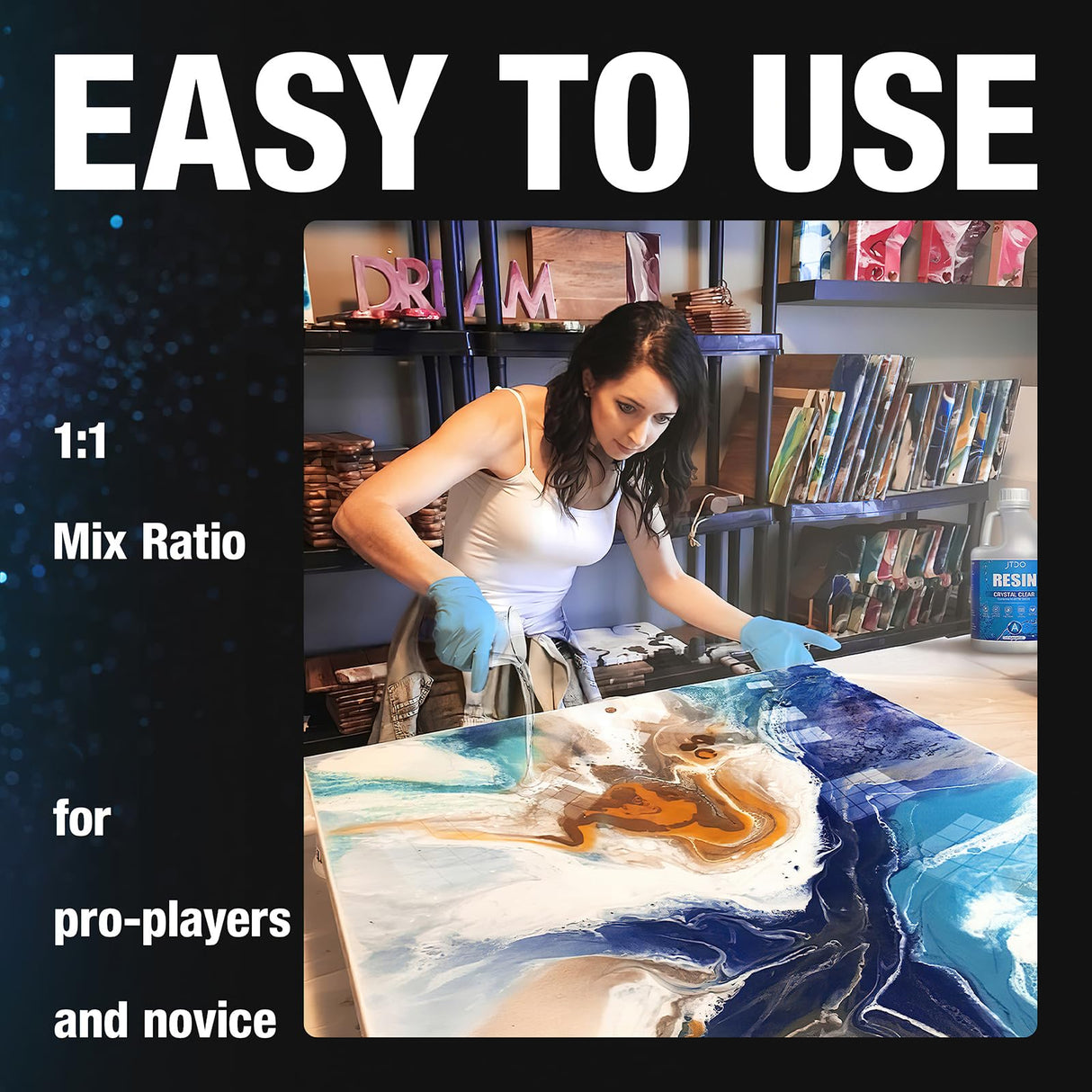 JTDO Epoxy Resin - 1 Gallon Crystal Clear Epoxy Resin Kit, Self-Leveling, Bubbles Free, UV Resistant, Epoxy Resin for DIY Art, Jewelry, Table, Countertop, 1:1 Mix JTDO