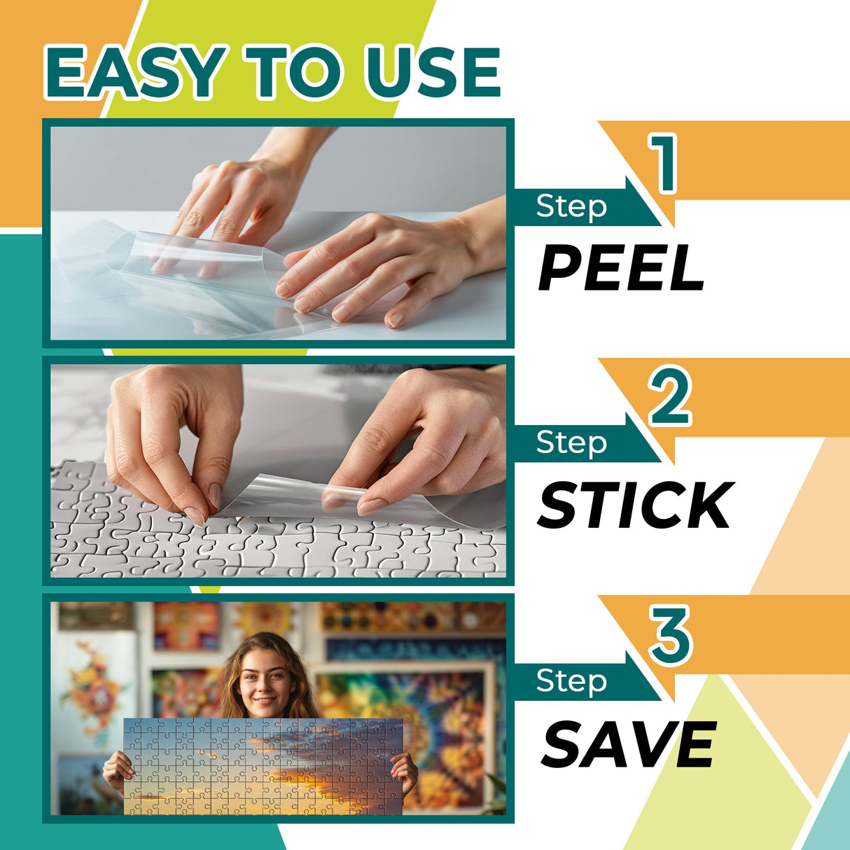 HASHI Puzzle Saver 4 Sheets (12.4 x 15.3 Inches) with 4 Hangers, Easy Peel & Stick, No Mess, Adhesive Backing for Jigsaw Puzzles HA SHI