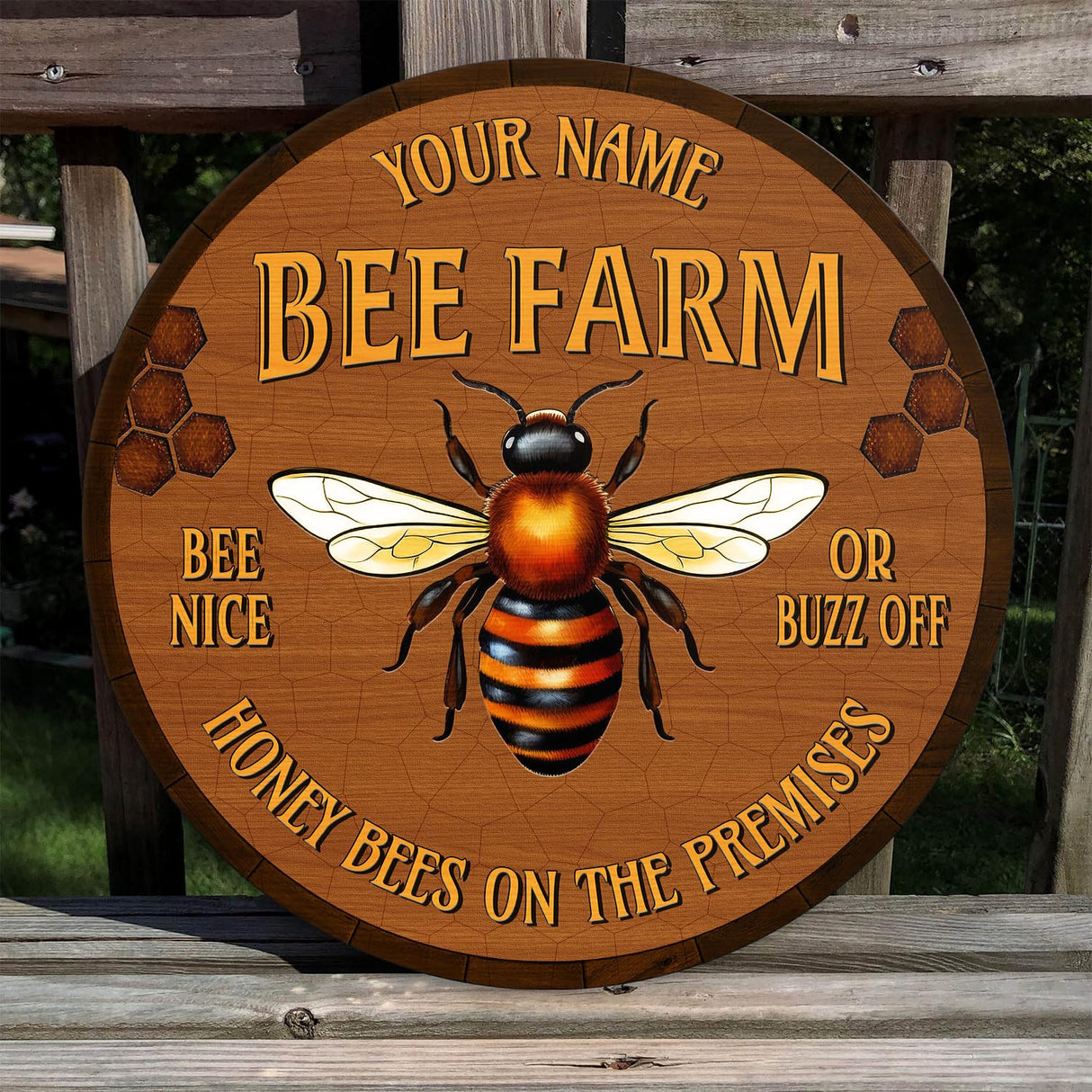 Artsy Woodsy Personalized Honey Bee Wooden Sign (Not Real Carved) Wall Art Plaque Decor Accessories, Gifts for Beekeepers Bee Lovers, Bee Farm Sign, Beekeeping Apiary Beehive Garden Yard Outdoor (12) Artsy Woodsy