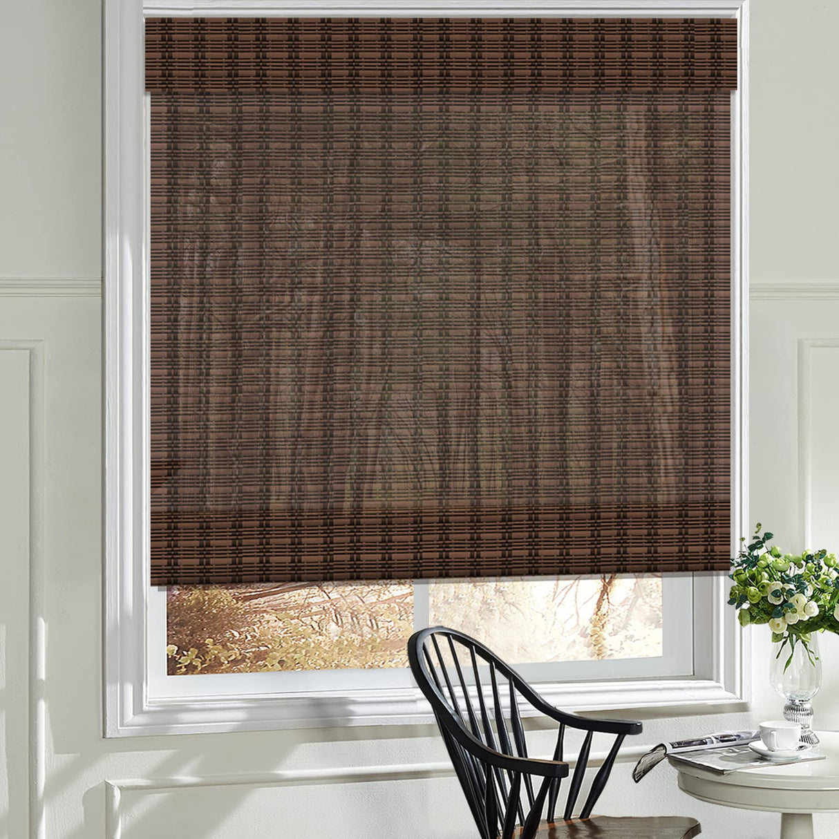 LANTIME Wood Window Roman Shades, Lined Blackout Bamboo Roman Shades Blinds, Easy Installation for Home and Garden, Light Brown LANTIME