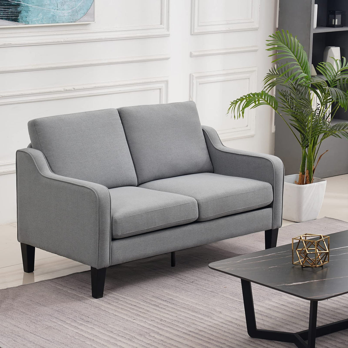VINGLI Loveseat 53" Small Couch Loveseat Sofas for Living Room Mid Century Modern Sofa Couch Light Grey Love Seat Couches with Scooped Arms for Small Spaces, Bedroom, Apartment, Studio VINGLI