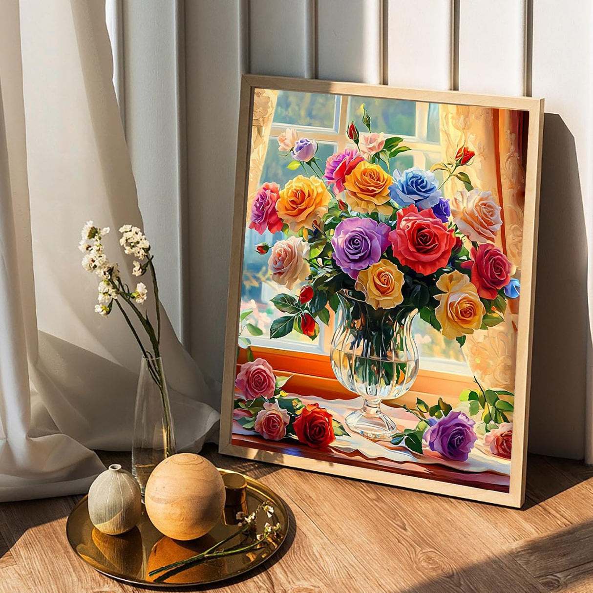 Flower Paint by Numbers Kit for Adults-Paint by Number for Adults Floral, Rose Paints by Numbers Kit on Canvas for Gift Home Wall Decor (Flowers, 16x20 inch) HITO