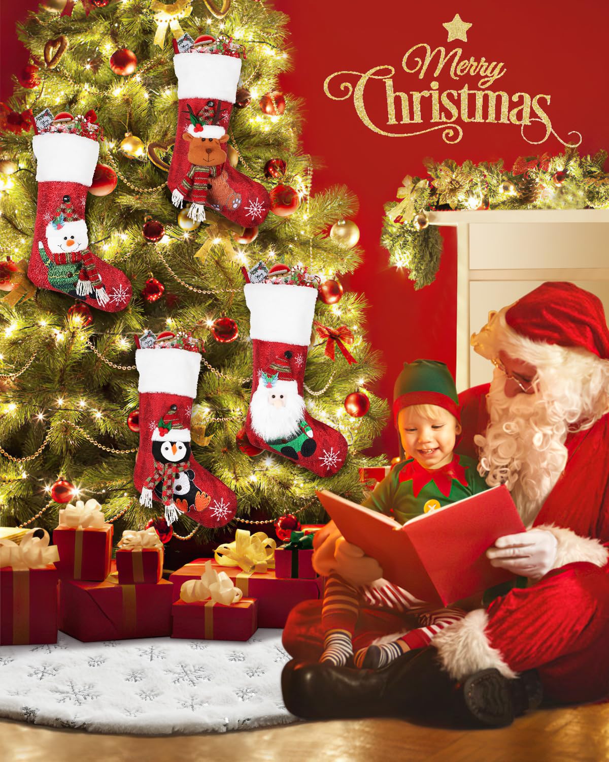 COOLWUFAN 48 Inches Christmas Tree Skirt for Xmas Tree Holiday Party Decorations White Plush Silver Sequin Snowflake (Silver) COOLWUFAN