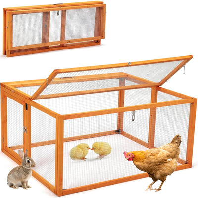 Nyeekoy Portable Chicken Coop Run, Chicken Brooder Box, Foldable Chicken House with Handle, Wooden Chicken Cage with Top & Side Opening Doors, Rabbit Hutch Outdoor Indoor Orange-45 L