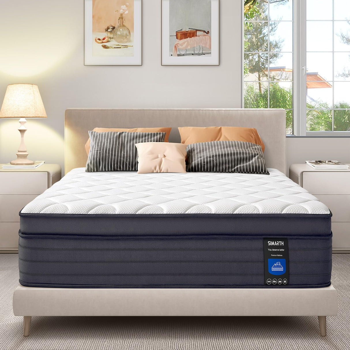 SIMARTH King Size Mattress 14 Inch - Upgrade Strengthen, Memory Foam Hybrid Mattress with Motion Isolation and Pressure Relief, Strong Edge Support, Pocket Spring King Size Mattress in a Box, Medium SIMARTH