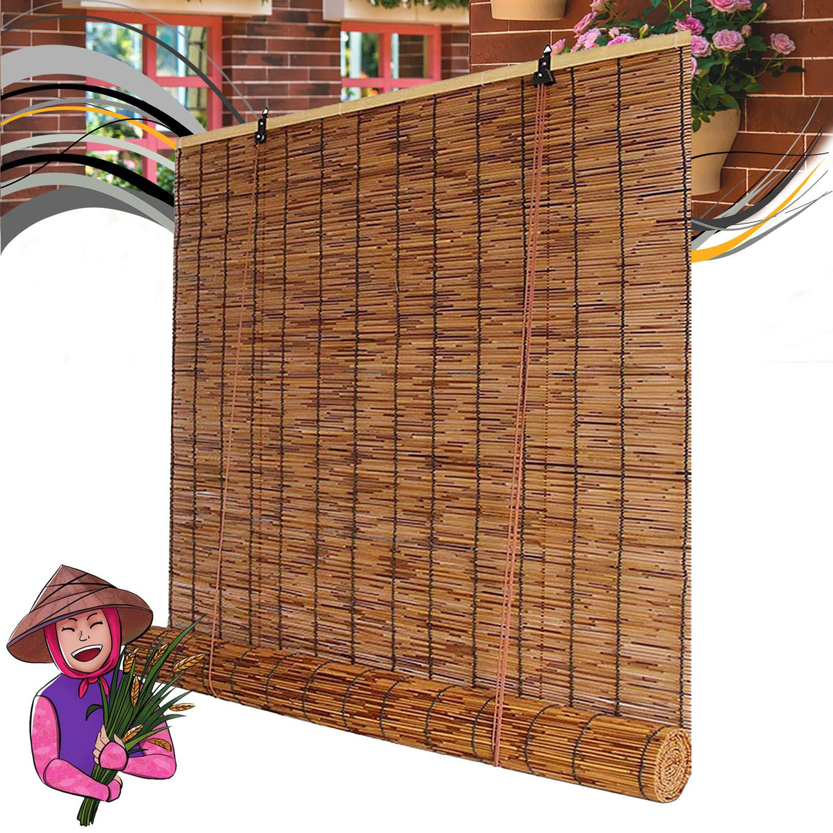 Bamboo Blinds for Outdoor Patio Bamboo Roll Up Shades Bamboo Shades for Patio, Outdoor Blinds for Porch Bamboo Roll Up Blinds Patio Shades Roll Up Outdoor 26×67in(W×H) Brown OCAZI
