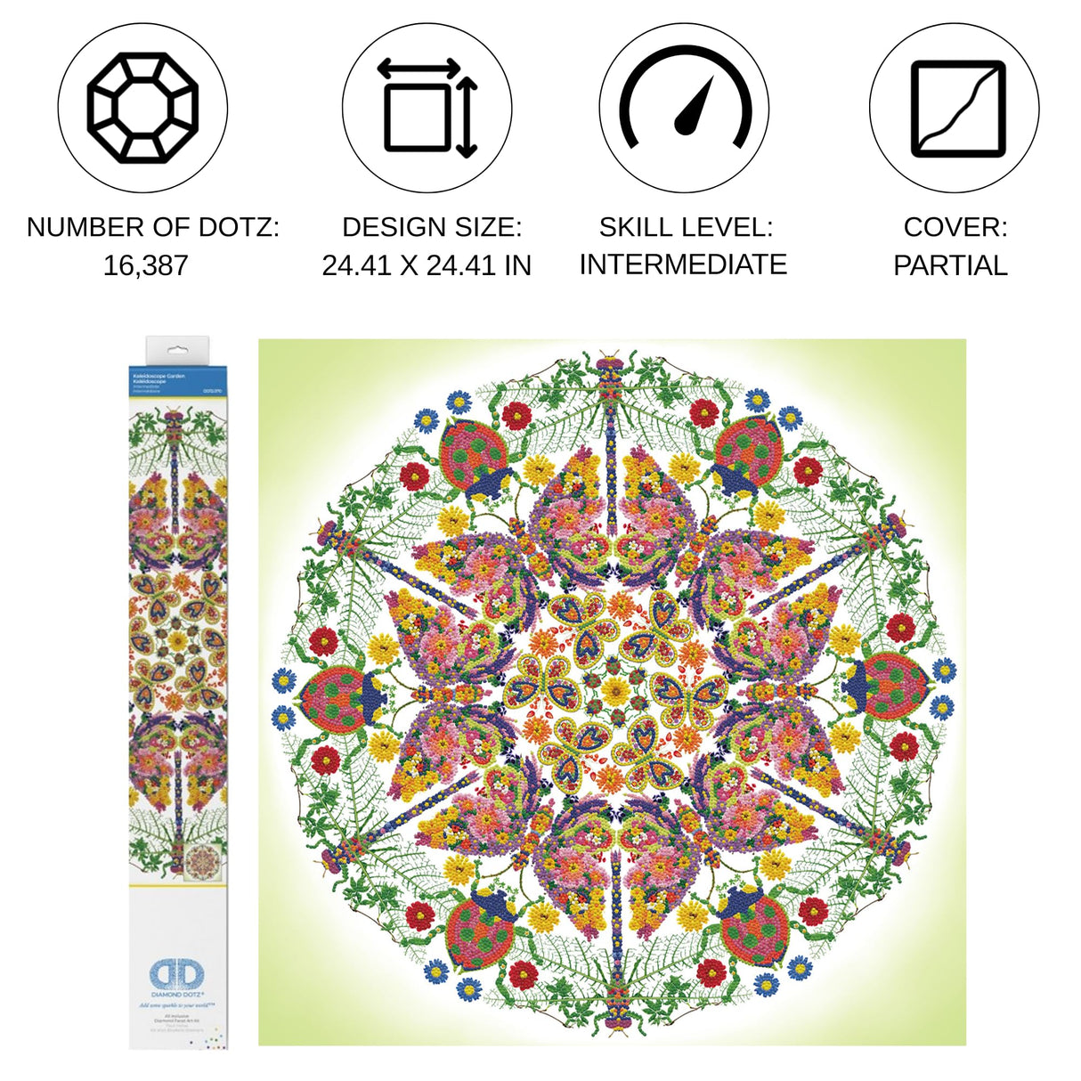 DIAMOND DOTZ Kaleidoscope Garden Floral Diamond Painting Kits for Adults - Diamond Art Kits a Relaxing Creative Craft Kit with Dotz Gems 24.4"x24.4" DIAMOND DOTZ