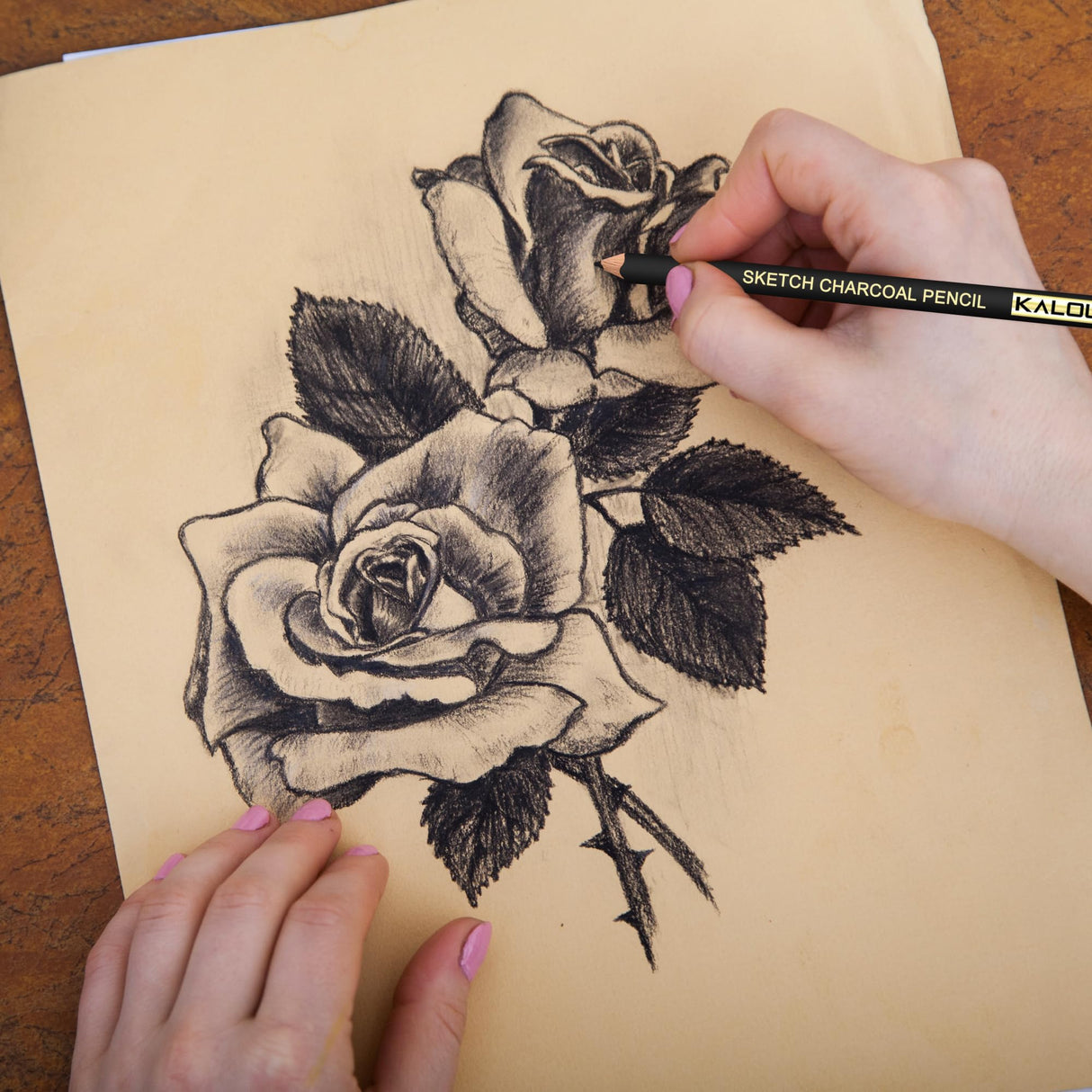 KALOUR Professional Charcoal Pencils Drawing Set -12 Pieces Soft, Medium and Hard Charcoal Pencils for Drawing, Sketching, Shading, Artist Pencils for Beginners & Artists KALOUR