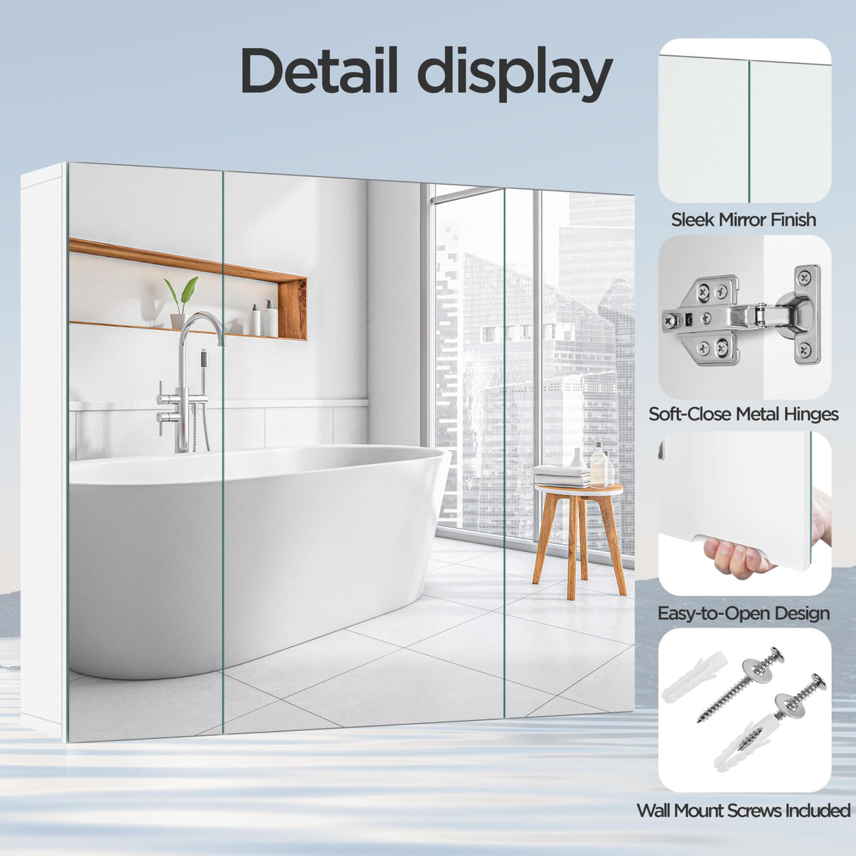 Yaheetech Bathroom Mirror Cabinet with 3 Doors, Wall Mounted Medicine Cabinet with Adjustable Shelf, Storage Cupboard for Living Room, Laundry Room, Mudroom, White Yaheetech