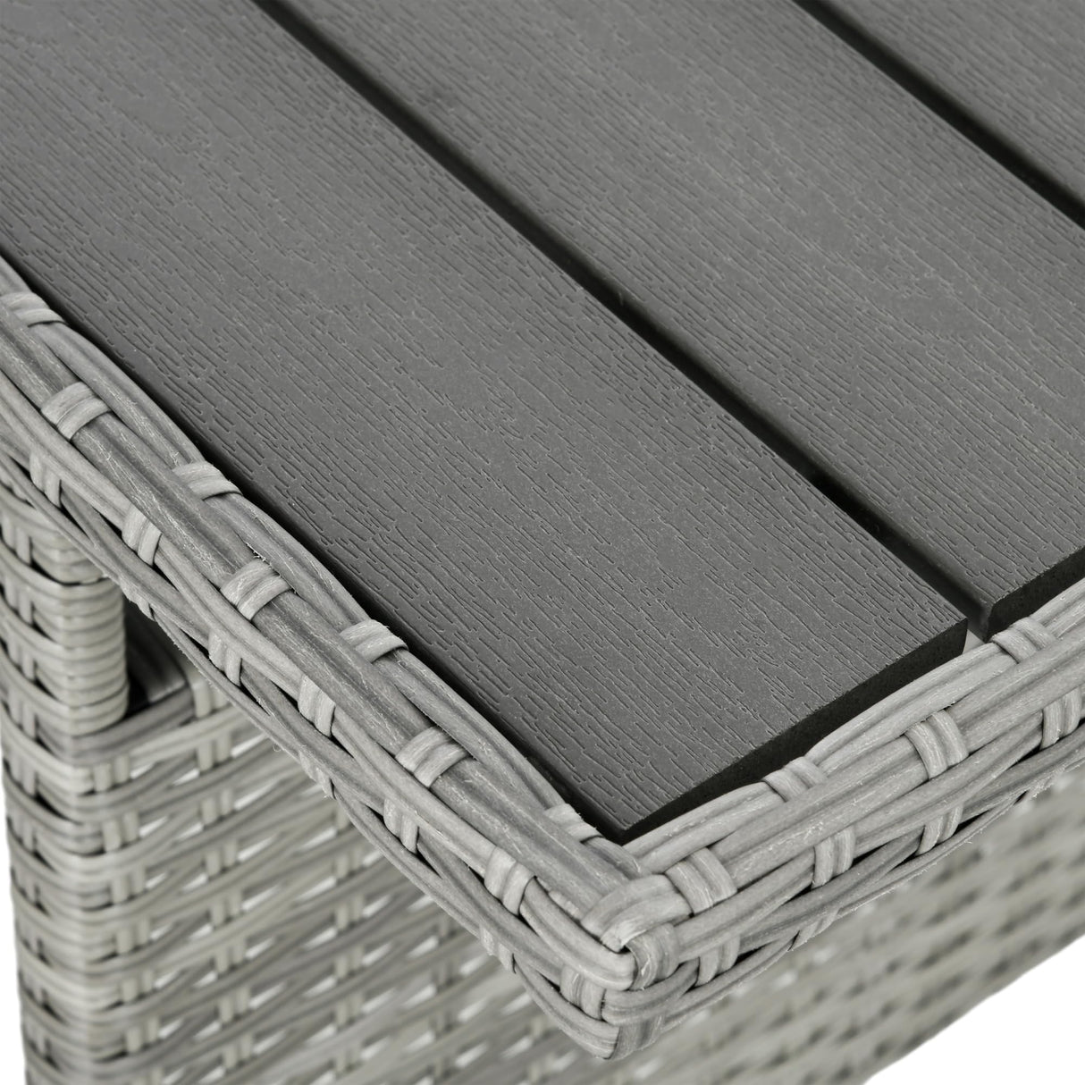 Outsunny Wicker Outdoor Patio Furniture Set, L-Shaped 7 Piece Outdoor Dining Sectional Sofa with Dining Table and Chair, Storage Loveseat, Ottomans and Cushions, Dark Blue Outsunny