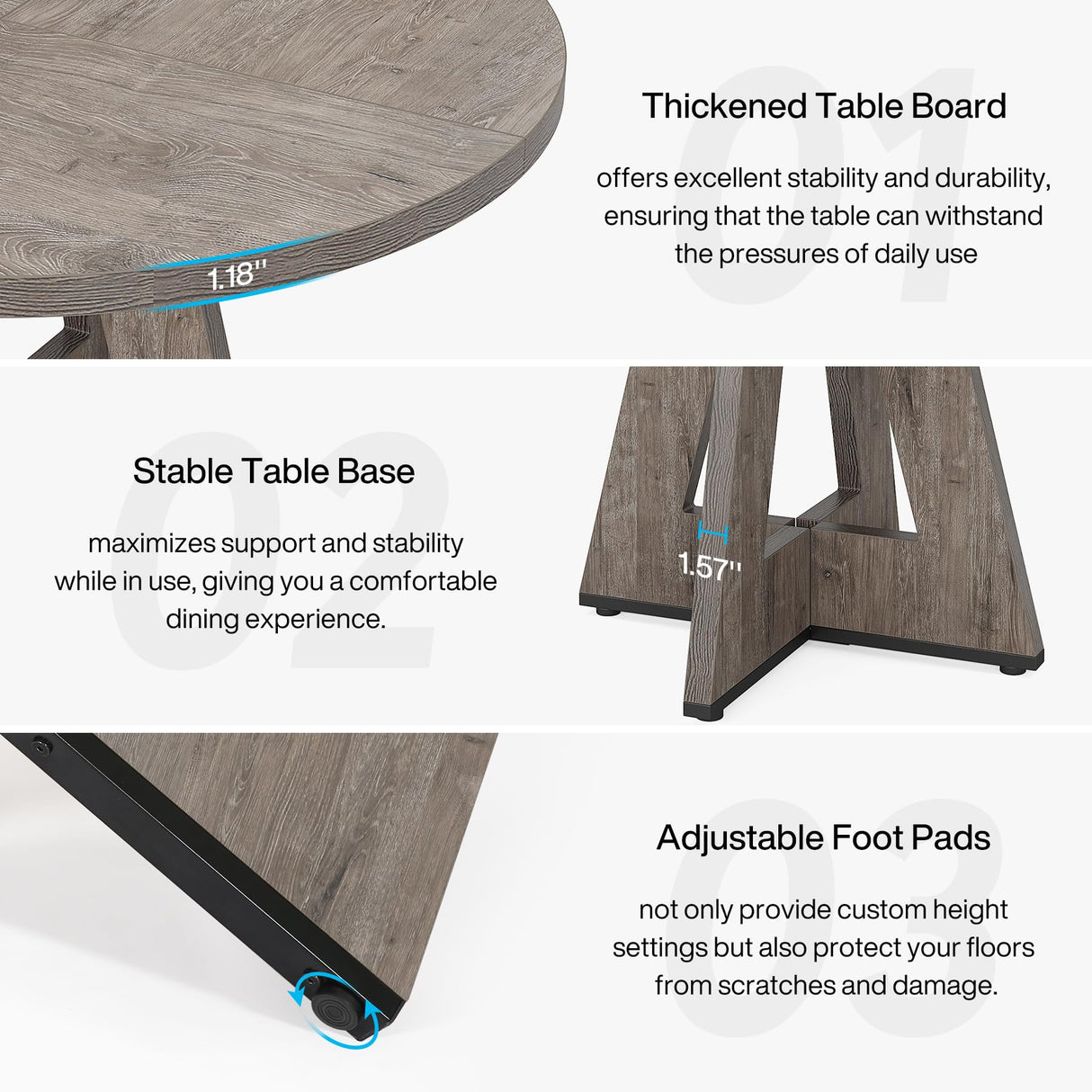Tribesigns Round Dining Table Wood Kitchen Table for Dining Room Living Room, 47 inches Dining Room Tables for 4 Person, Farmhouse Dinner Table with Wooden Table Top and Legs, Rustic Grey(Only Table) Tribesigns
