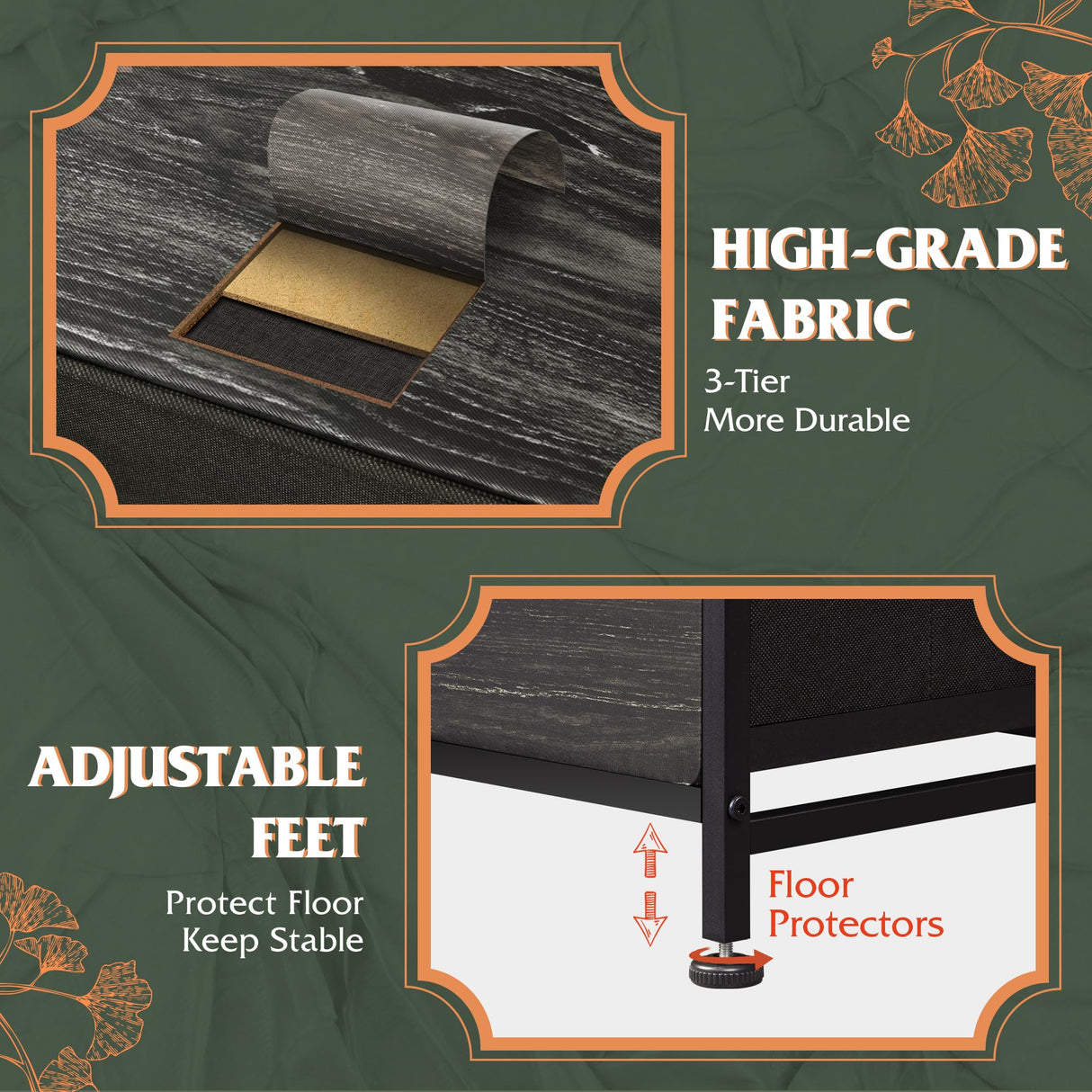 WLIVE 9-Drawer Dresser, Fabric Storage Tower for Bedroom, Entryway, Closet, Tall Chest Organizer Unit with Fabric Bins, Steel Frame, Wood Top, Easy Pull Handle, Charcoal Black Wood Grain Print WLIVE