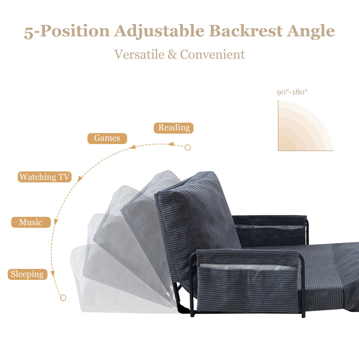 YOSHOOT Lazy Floor Sofa Convertible Bean Bag Sofa Bed Couch, 5-Position Foldable Sleeper Chair with Armrest, Ideal for Reading & Gaming YOSHOOT