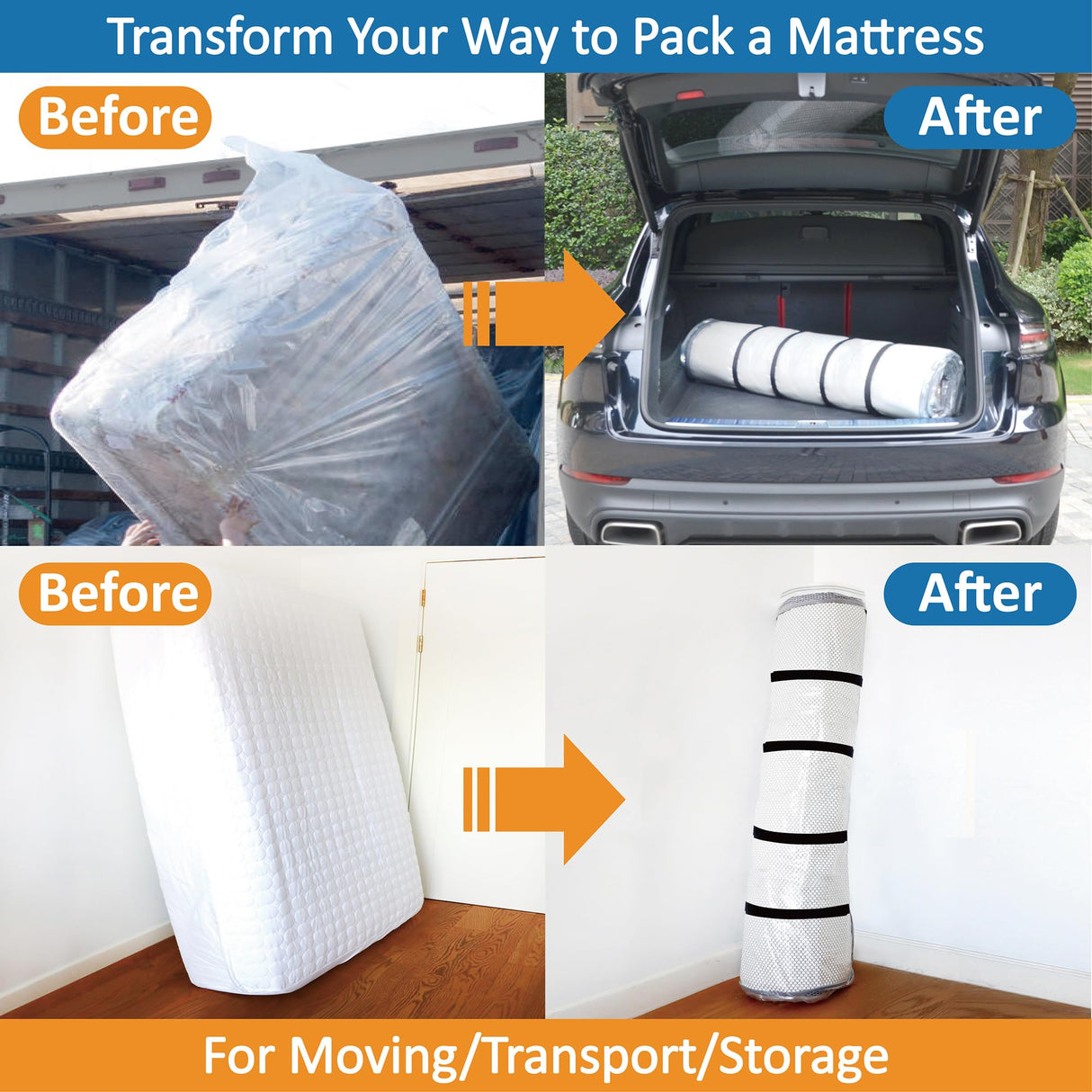 Queen/Full/Full-XL Foam Mattress Vacuum Bag for Moving, Vacuum Seal Mattress Bag with Straps Storage Logic