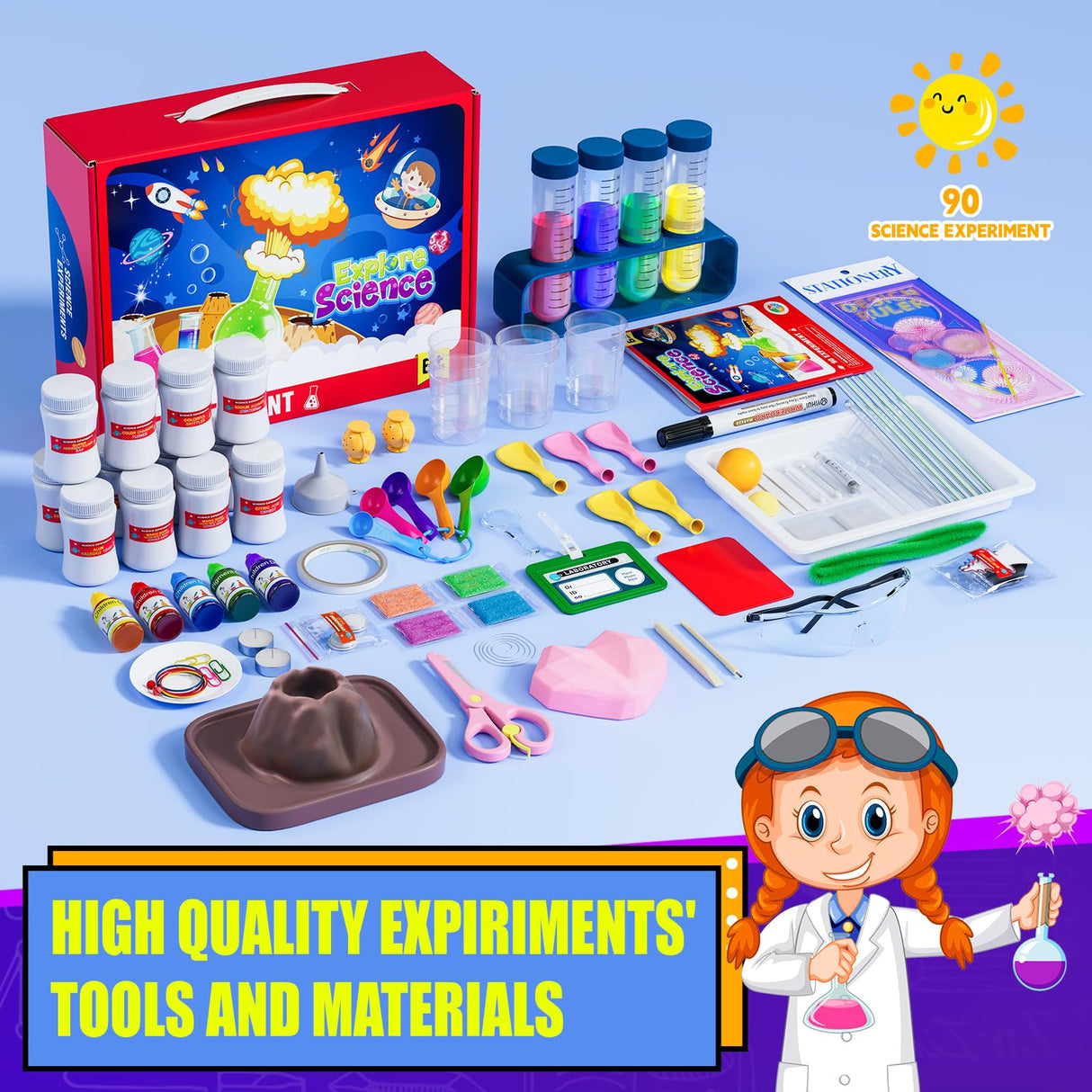 90 Lab Experiments Science Kit for Kids, STEM Activities Educational Scientist Toys Gifts for Age 6-12 Year Old Boys Girls, Chemistry and Physics Set Toys, Volcano Eruption Sbekiev
