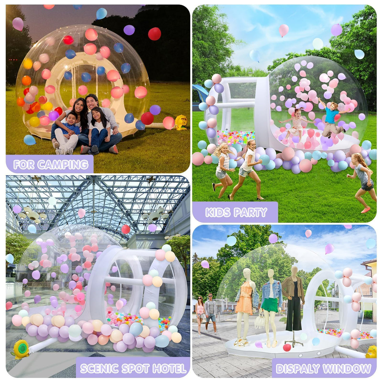 FBSPORT Inflatable Bubble House 10FT, Bubble House Dome Inflatable with 750W Air Blower for Kids and Adults Includes 100 Balloons, TPU Bubble Tent for Indoor and Outdoor Backyard FBSPORT