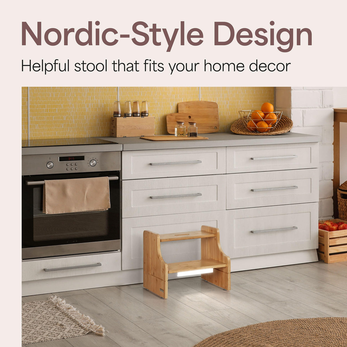 NIFTAKE Kids Step Stool, 250lb Capacity - Sturdy, Safe and Durable, Toddler Step Stool for Toddlers, Bamboo Toddler Stool, Potty Training, Kitchen Wooden Stepping Stool with Auto Light (Natural) NIFTAKE