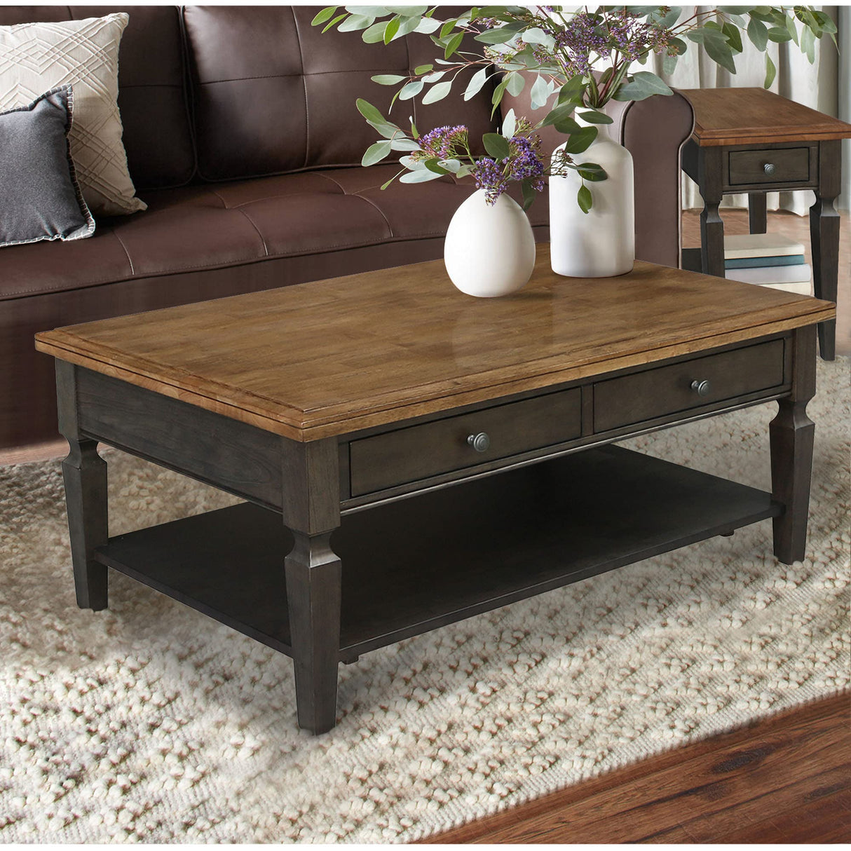 IC International Concepts Vista Coffee Table, 20", Hickory/Washed Coal IC International Concepts