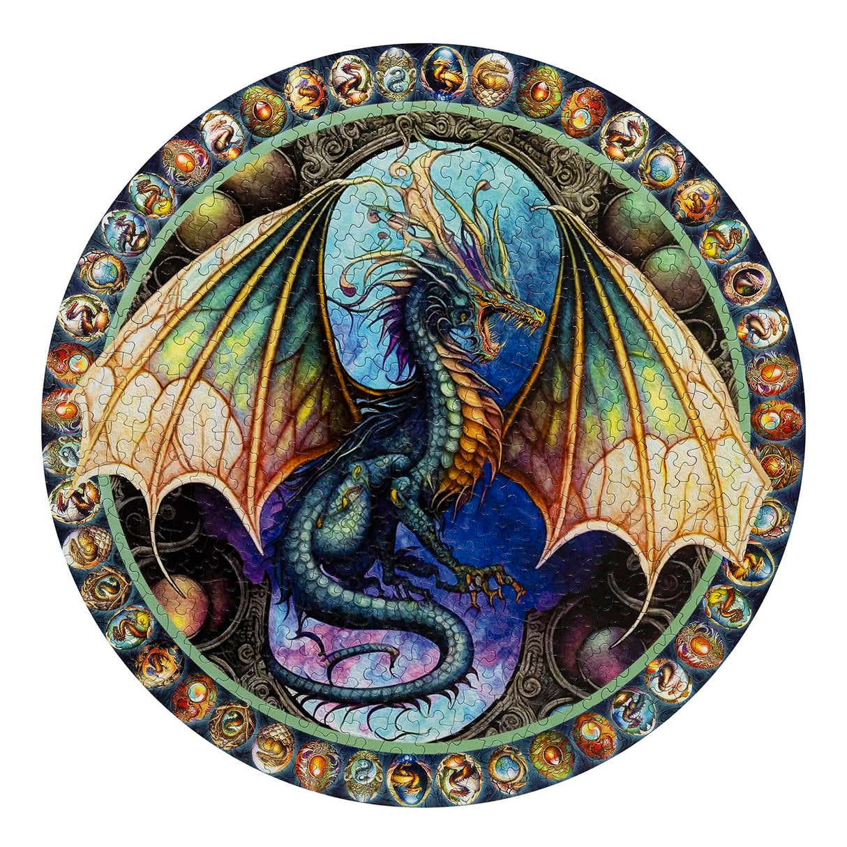 Springbok's Dragon Heart 500 Piece Round Jigsaw Puzzle for Adults - Unique Cust Pieces with Spectacular Dragon Image - Made in USA Springbok