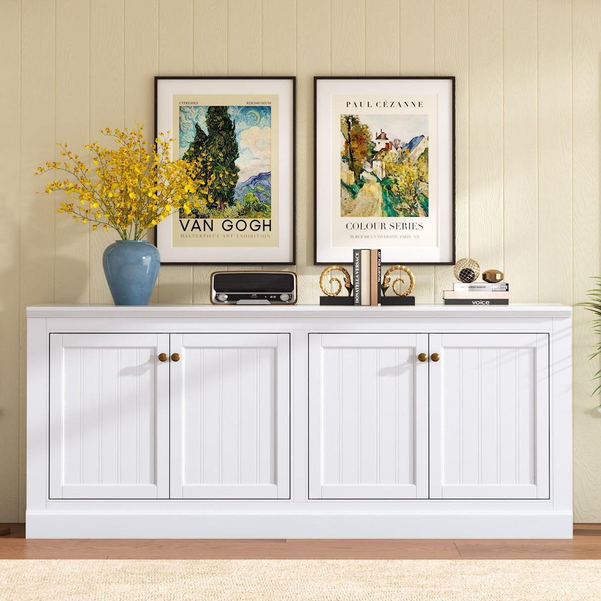 AMERLIFE 72" Farmhouse Sideboard Buffet Cabinet with Barn Doors, Storage Console Table with Adjustable Shelves, Coffee Bar/TV Stand for Living Room, Kitchen, Entryway, White AMERLIFE