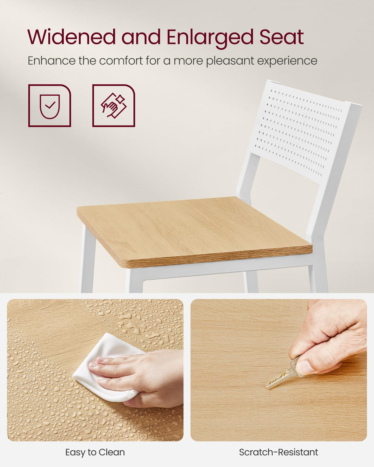 VASAGLE Bar Stool Set of 2, Bar Chairs for Kitchen, Dining Room, Industrial, Oak Beige and White ULBC070W09 VASAGLE