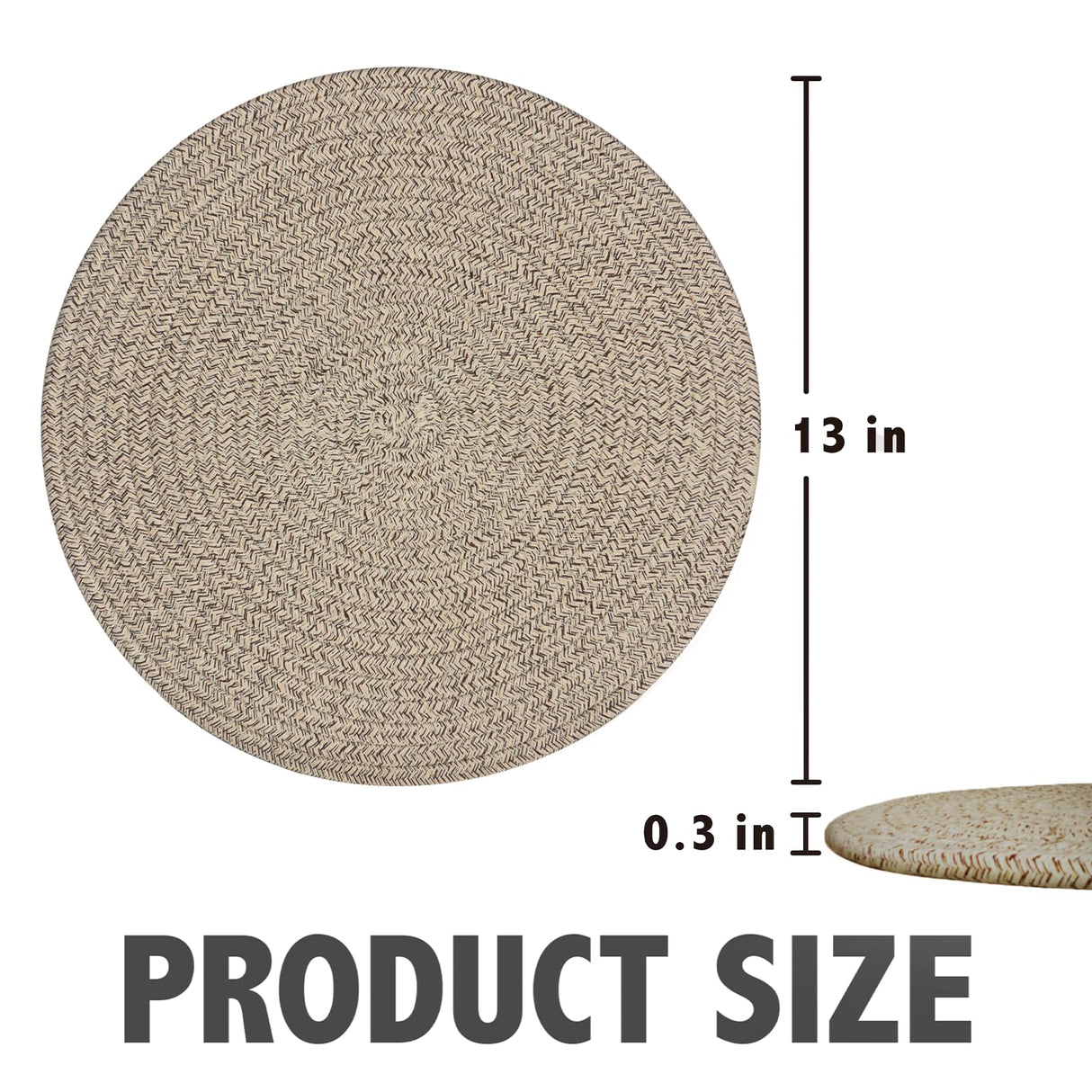 Round Placemats Set of 6, Cotton Rope Woven Table Mats, Hot Pads for Kitchen, Non Slip Heat Resistant Place Mats, 13 Inches Braided Placemat for Farmhouse Decor and Kitchen Table Decor (Brown) Jukercici