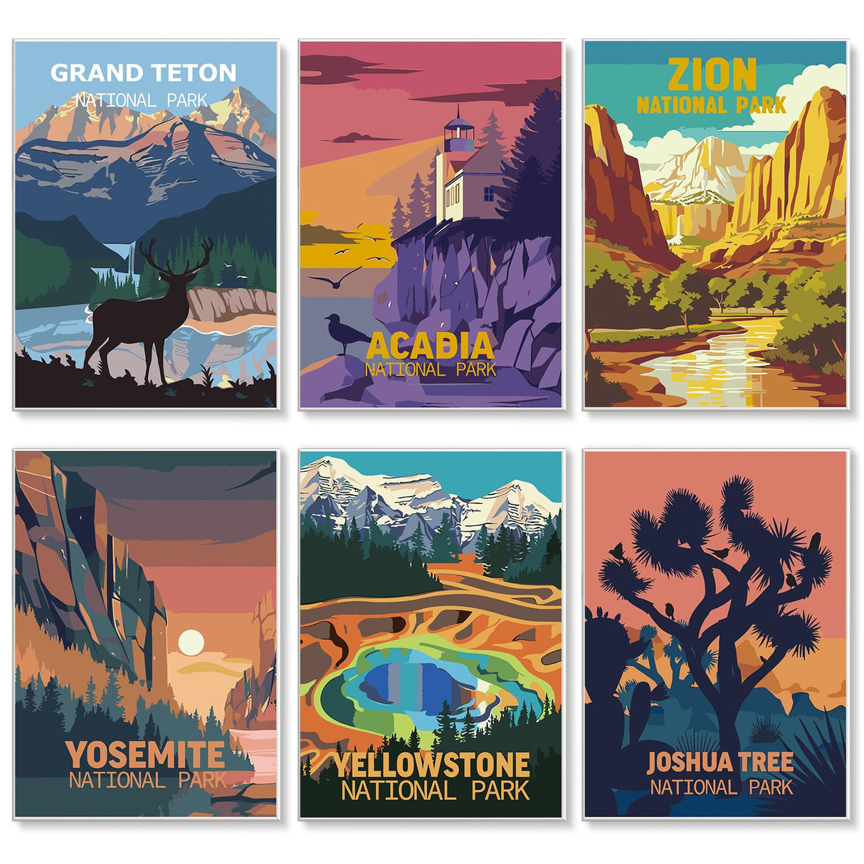 6 Pack Paint by Numbers Kit for Adults - National Park Adult Paint by Number Kits on Canvas for Beginner, Landscape DIY Acrylic Oil Number Painting for Adults, Perfect for Home Decor 10x14 Inch GEEHEIY