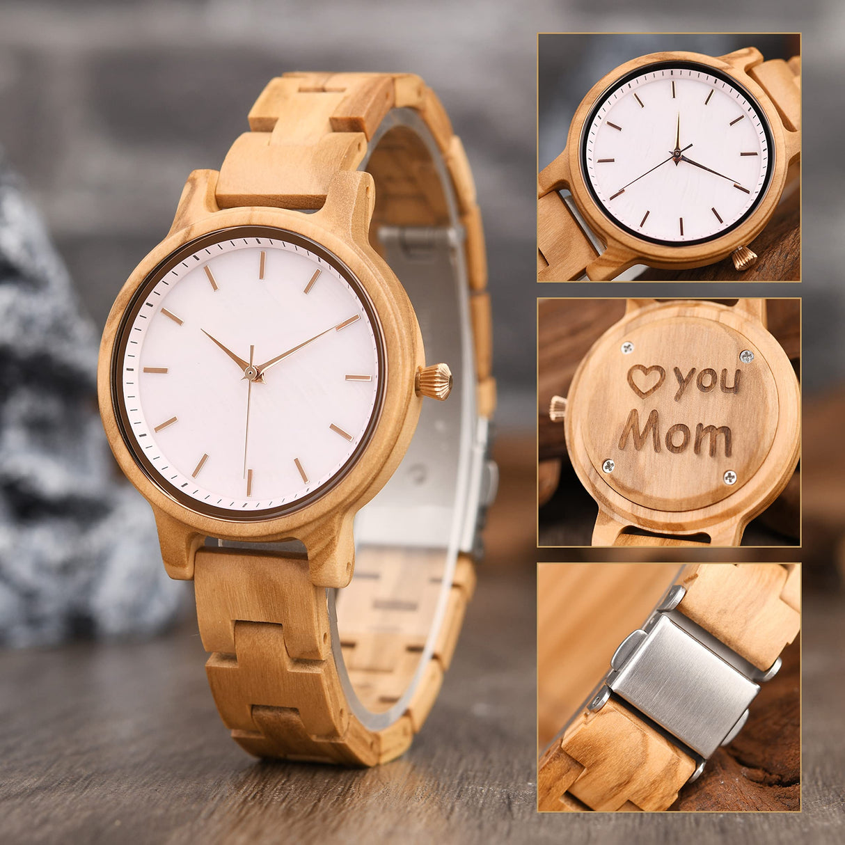 Wood Watch Engraved for Women Wooden Casual Personalized Wristwatch for Her Anniversary Watch Mother's Day Watch LMWOOD