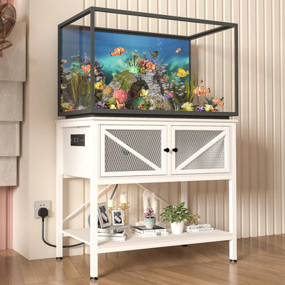 Avolander 40-50 Gallon Fish Tank Stand, Aquarium Stand with Power Outlets & LED Light, Cabinet for Fish Tank Accessories Storage, Heavy Duty Metal Frame, 760LBS Capacity, White