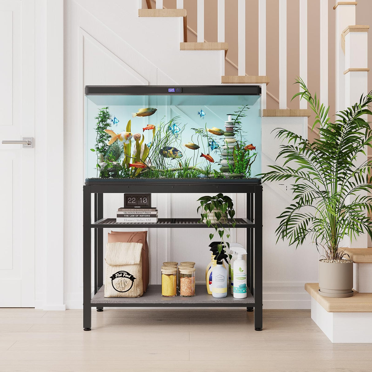 VOWNER 40-50 Gallon Fish Tank Stand - Metal Aquarium Stand, 36.6" L x 18.5" W x 29.5" H, Heavy Duty Reptile Tank Stand, Adjustable 3-Tier Fish Tank Rack Shelf for Home Office, 660LBS Capacity, Grey VOWNER
