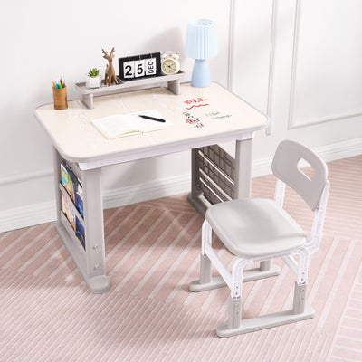 DOREROOM Kids Desk and Chair Set, Multi-Activity Children Study Table and Chair Set with Bookshelf for Home/Classrom, Height Adjustable, Graffiti Desktop, Removable Storage Rack for Toddler Ages 3-12