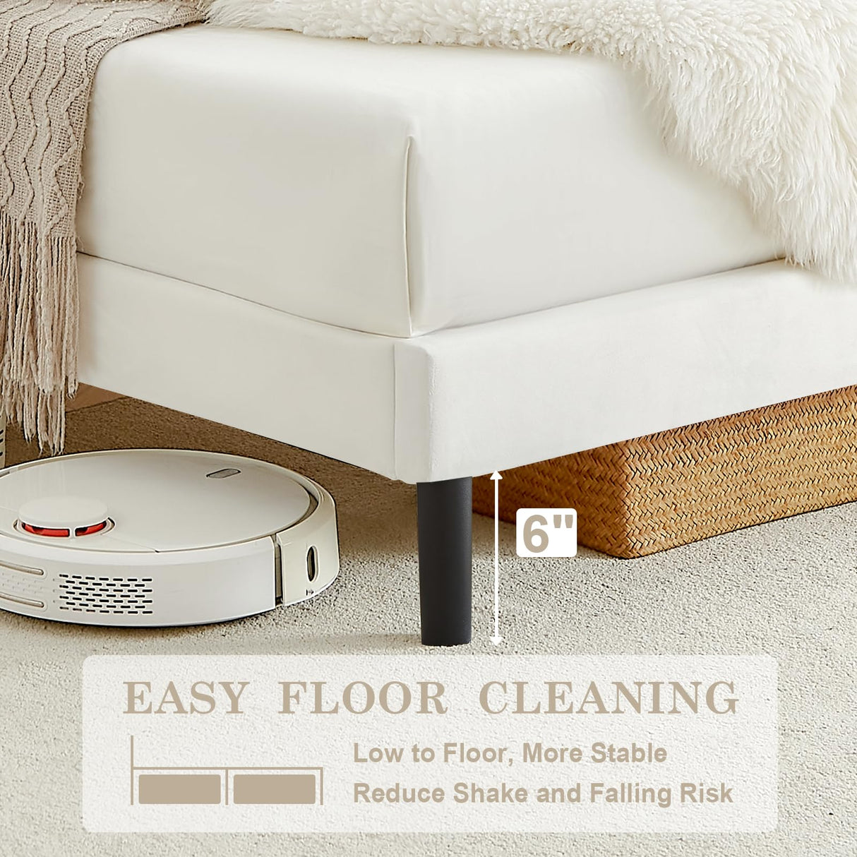 Flolinda Twin Bed Frame with Velvet Headboard, Wooden Slat Support Extend Mattress Life, Modern Upholstered Platform Bed Frame No Box Spring Needed, Easy Assembly, Cream White Flolinda