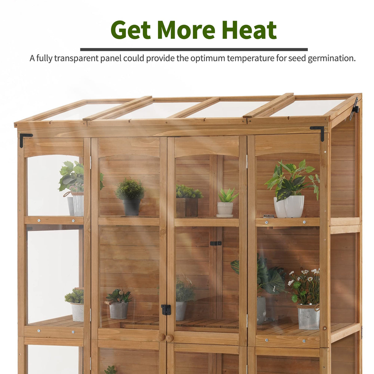 MCombo Wooden Greenhouse, Walk-in Outdoor Greenhouse with Openable Roof and Lockable Door, 0899 (Natural) MCombo