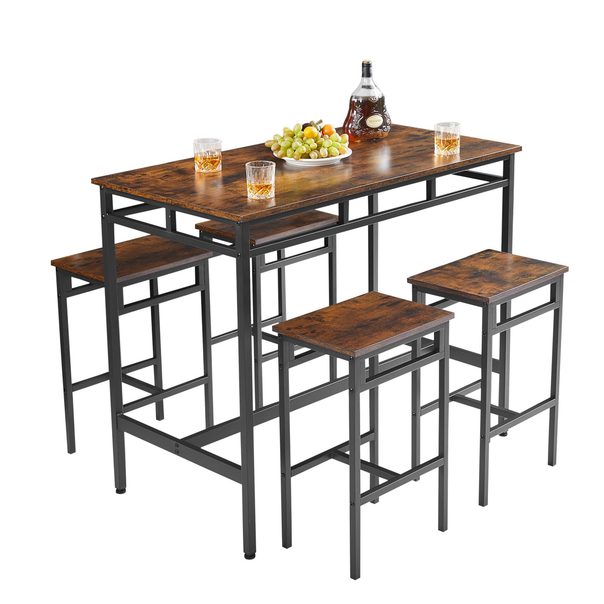 Rustic Brown Industrial 5-Piece Kitchen Bar Table Set with Counter Stools Ball & Cast
