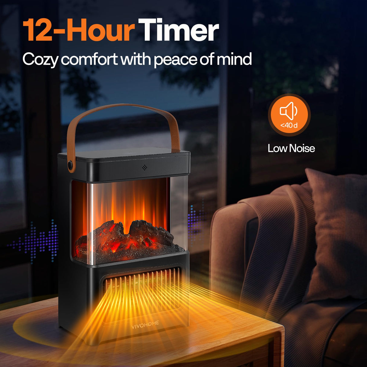 VIVOHOME Portable Electric Fireplace Heater with Realistic Logs and Flame Effect, Freestanding Space Heater with Touch Control and Remote, Mini Fireplace with Timer, Overheat Protection VIVOHOME