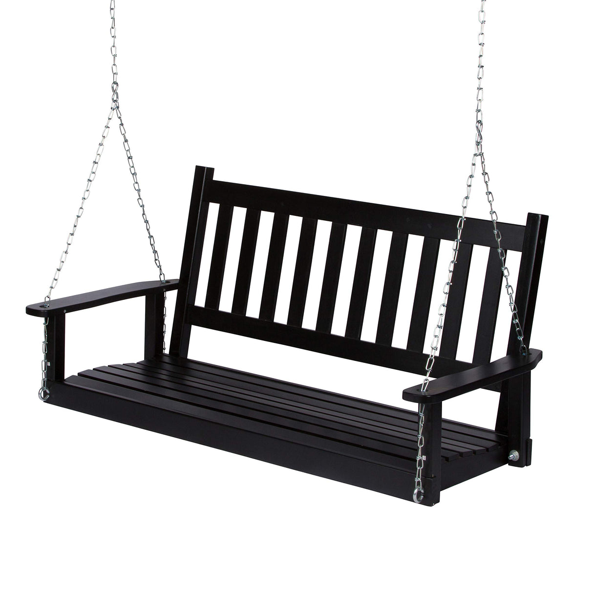 Shine Company Maine 54" Wood Porch Swing with Chains – Black Shine Company