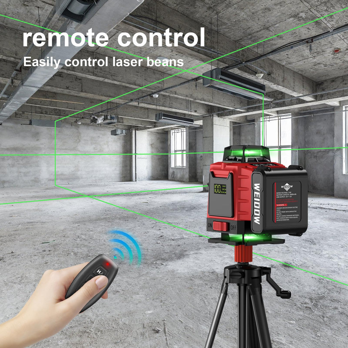 Laser Level 360 Self Leveling with Tripod,WEIDDW 4D Lazer Level,4x360° Cross Line Laser for Construction Project Renovation,Floor Tile, Laser Level Lines Tool with 2x4800mAh Batteries,Durable Case WEIDDW