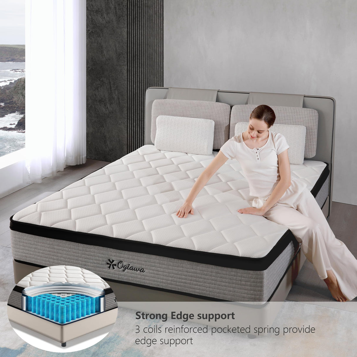 OGlAWA Queen Size Mattress Memory Foam 10 inch Gry Queen Mattress a Box indvidual Pocket Sping Breathable Comfontable for Sleep Suporive Pressure Reie. (10 inch, Queen) OGIAWA