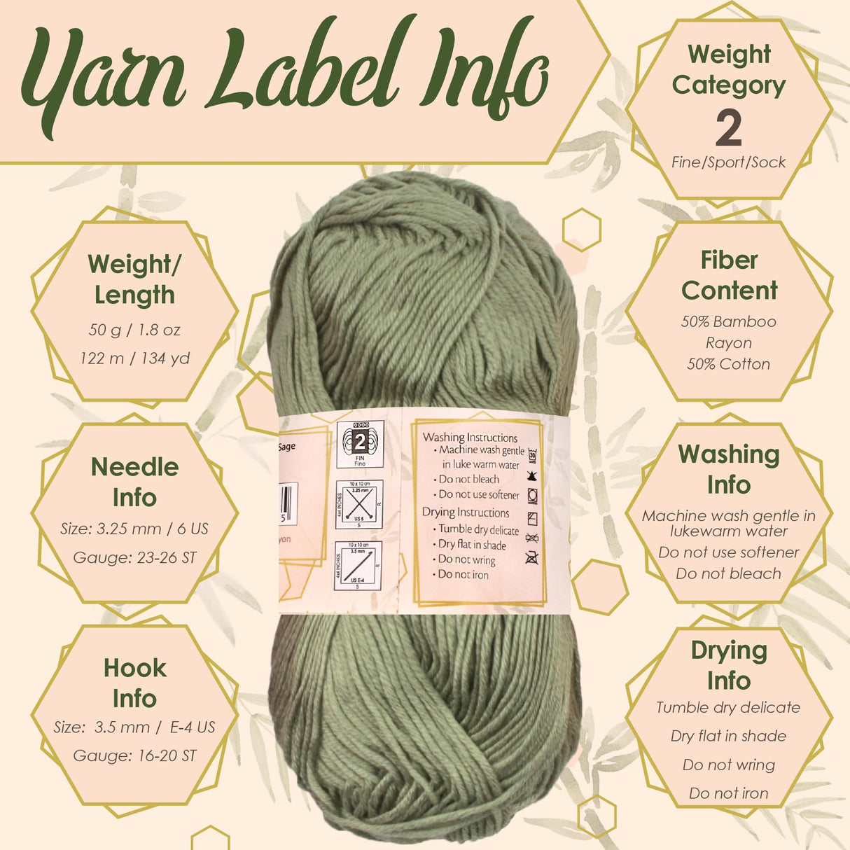 JubileeYarn Bamboo Cotton Sport Yarn - 50g/Skein - Shades of Neutral Tones - 4 Skeins BambooMN