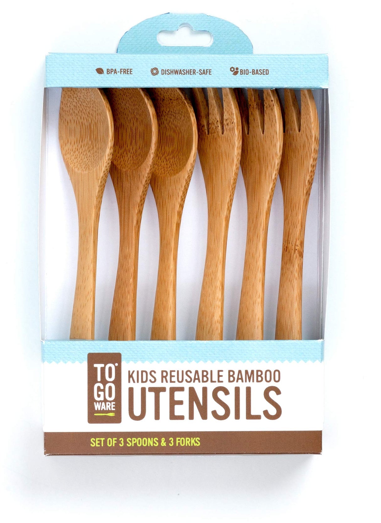 TO GO WARE Kid's Bamboo Reusable Utensils | Dishwasher-Safe | No BPA or Phthalate | Made from Durable, Sustainable Materials | Eco-Conscious | 3 Spoons, 3 Forks (Pack of 6) TO GO WARE