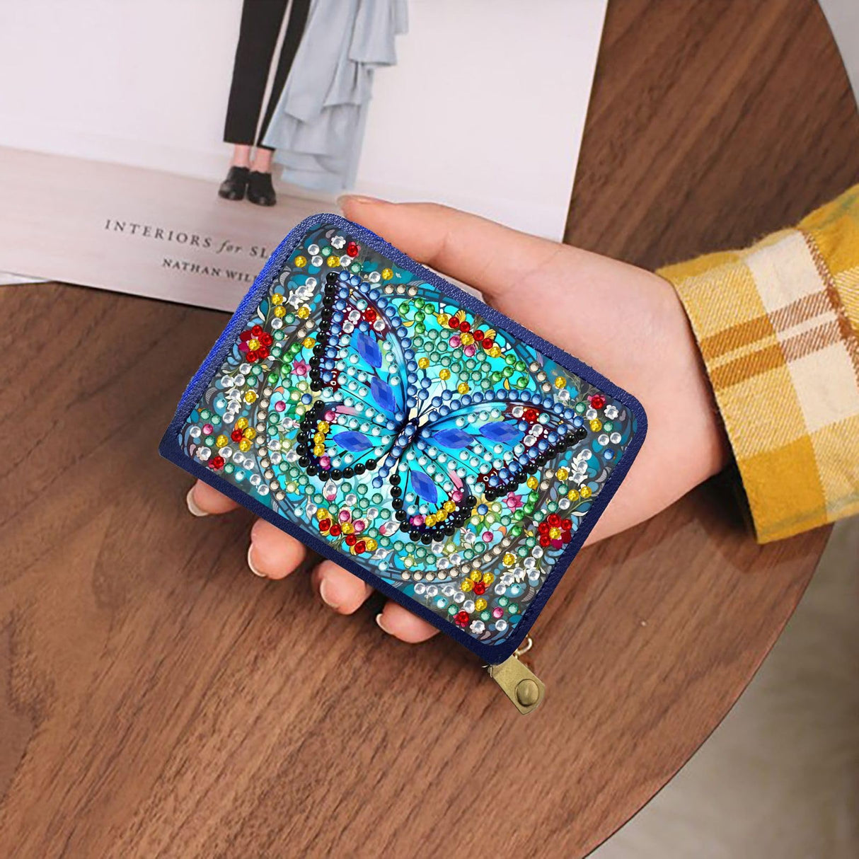 yzARTche Diamond Art Painting Credit Card Wallet, RFID Blocking Gem Art Leather Zipper Card Holder Wallet for Women-02-Blue Butterfly yzARTche