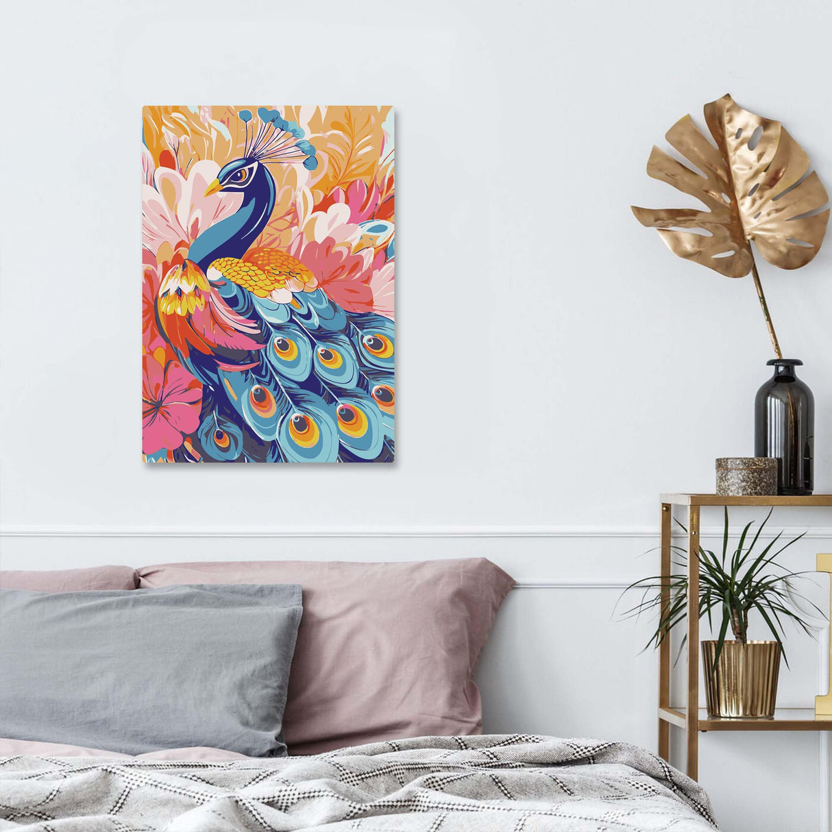 Bimkole Framed Paint by Numbers Kit for Adults Peacock, DIY Oil Painting on Canvas with Frame, Animals Paint by Numbers Set for Home Wall Decor 8x12 Inch/20x30 cm Bimkole