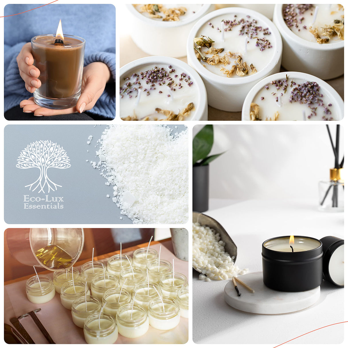 Eco-Lux Essentials 4.4lbs Premium Eco Soy Wax, White, Vegan Cruelty Free, Candle Making from Organic Farm 100% Natural SOYA Wax (4.4, Pounds) The Glowhouse