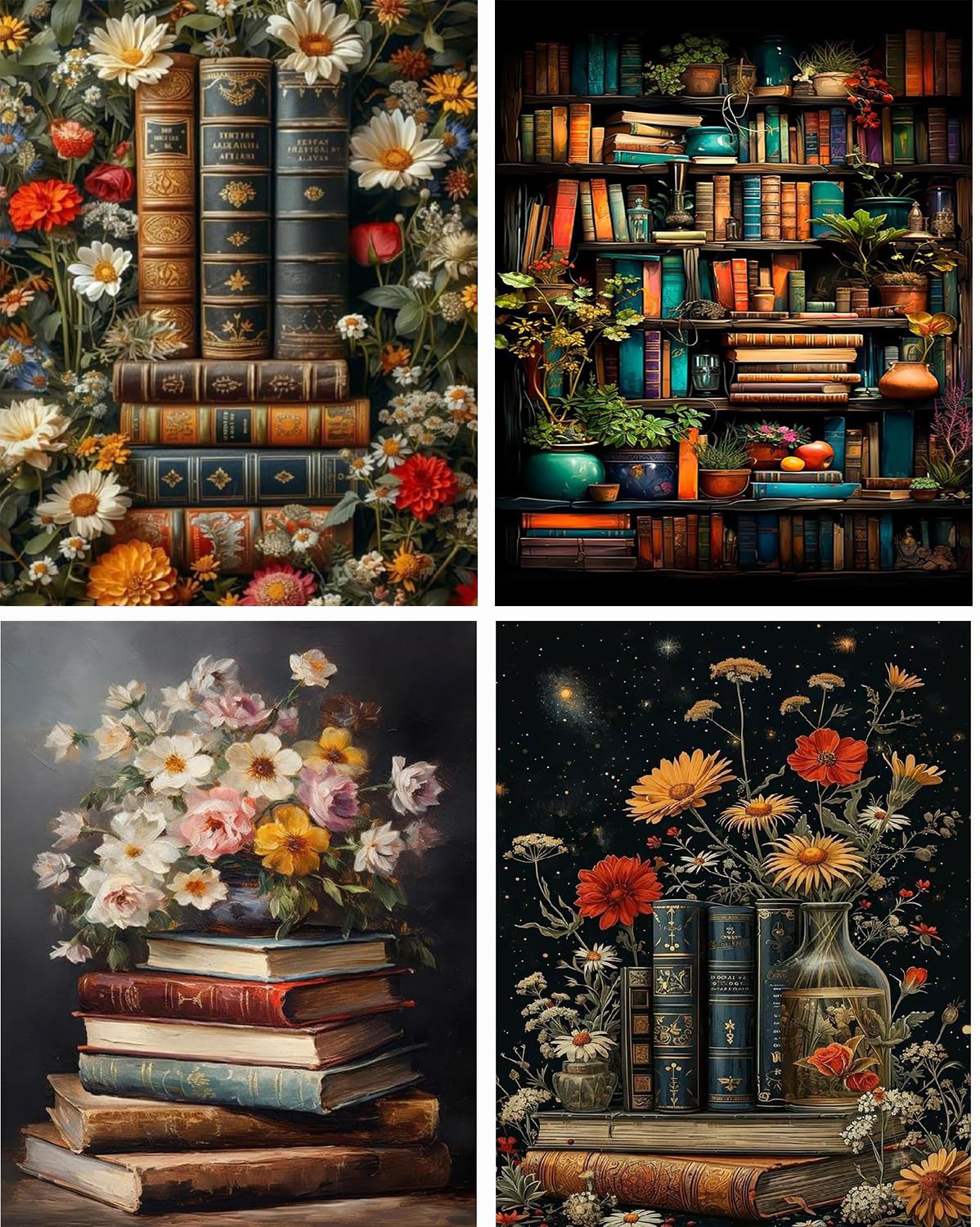 4 Pack Book Flower Diamond Art Kits for Adults Beginners,Full Round Drill DIY Diamond Painting Kits,Paint by Diamonds Dot Gem Art Crystal Easy,Home Wall Decor 12X16Inch Tiwabb