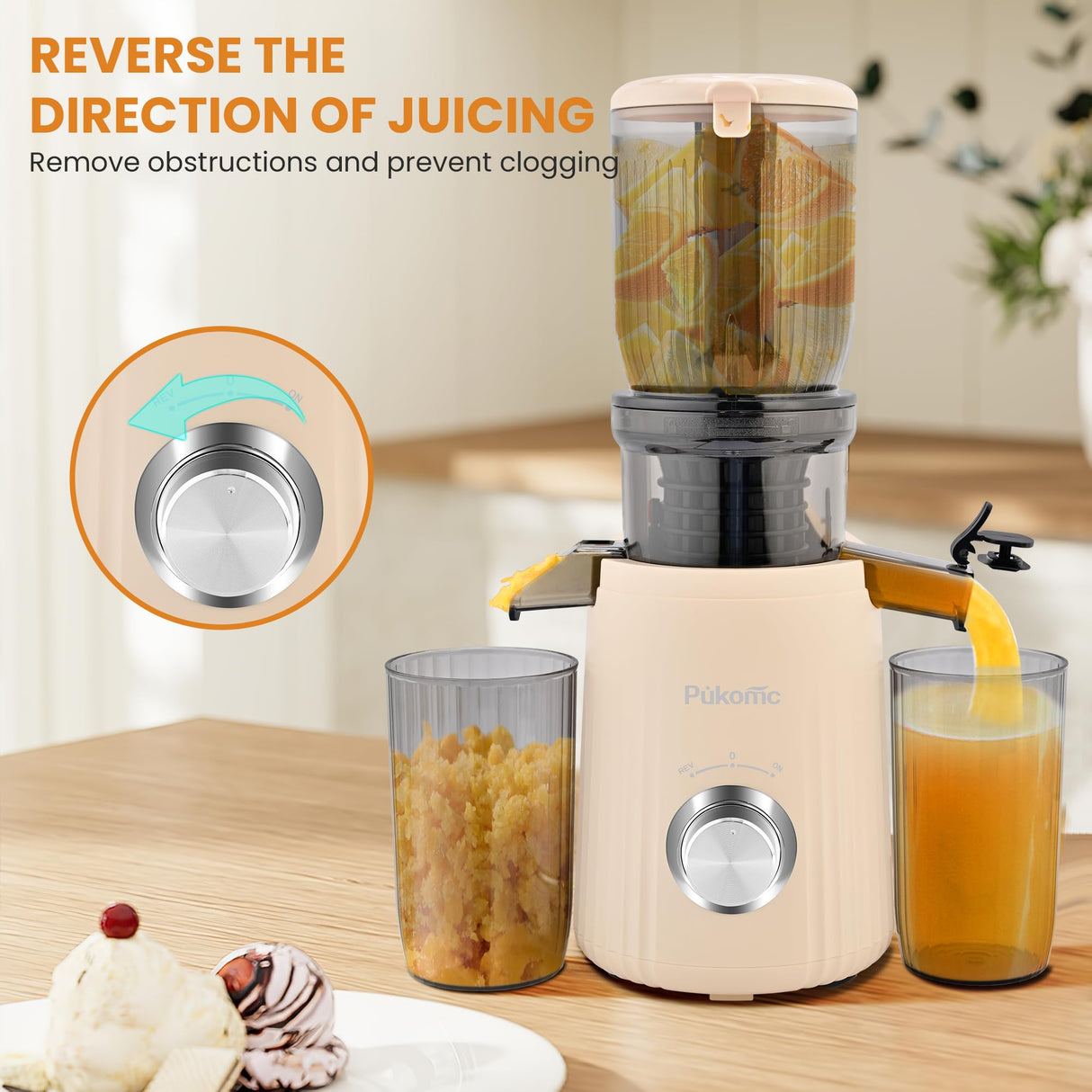 Pukomc Juicer Machines, Cold Press Juicer with 4.1'' Large Feed,Slow Masticating Machines Chute Fit Whole Vegetable And Fruit,High Juice Yield Juicer Easy to Clean Pukomc